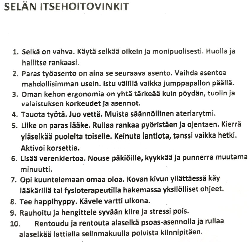 vinkit selan hoitoon